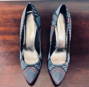 Size 8 Black, blue, and red shoes-geometric patterned heels with a 3.5" heel thumbnail 2