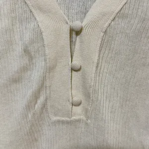 Intimately Free People Cream Ribbed Knit V-Neck Button Crop Top XS Ivory thumbnail 3