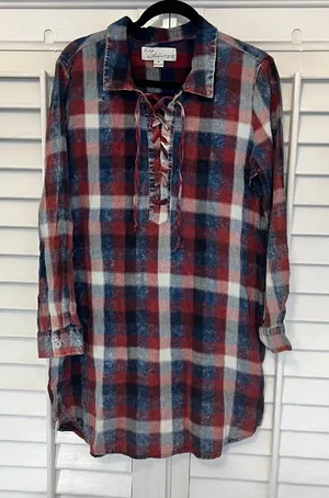 Vintage‎ Havana Red And Blue Plaid Dress Size Medium thumbnail 1