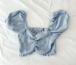 Altar’d State Light Blue Smocked Puff Sleeve Top Size Small thumbnail 1