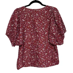 Madewell 100% Cotton V-Neck Puff Sleeve Top in Batik Vine Floral - Size S thumbnail 3