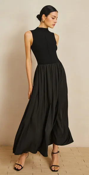 Commense Solid Black Minimalist Elegance Mock Neck Sleeveless Long Dress NWT XL thumbnail 1