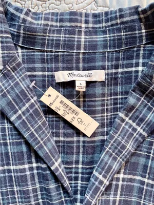 ☀️NWT Madewell Swenson Popover Shirt Morehead Plaid Deep Indigo Sz Large🧡 thumbnail 10