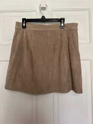 Express Taupe Suede-Look Button Front Mini Skirt thumbnail 4