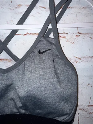 Nike Gray straps Strappy Sports Bra Dri fit medium black padded gym thumbnail 2