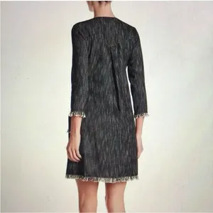 Nanette Lepore Tweed Fringe Hem Pocket Shift Dress Black‎ 6 Boho Lagenlook thumbnail 5