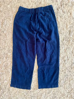 Old Navy Taylor Wide Leg Linen Blend Pants Navy Blue Small Petite High Rise thumbnail 4