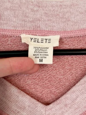 Yelete Pink V-Neck Contrast Trim Sweater - Size: Medium thumbnail 2