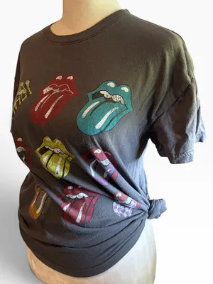 the Rolling Stones Gray Short Sleeve Tee with Multicolor Tongues thumbnail 5
