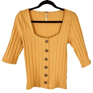Free People Women's Ribbed‎ Top Button Up Size S Cottagecore Prairie Boho Spring thumbnail 1