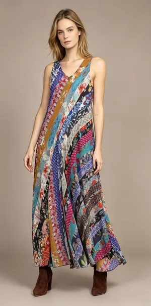 $585 NWOT Johnny Was Treble Bias Floral Sleeveless Maxi Dress Size L Multicolor thumbnail 1