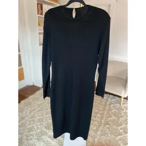Vintage Black Beaded Lace‎ Maxi Dress Lambswool Old Money Evening Gown Black Tie thumbnail 3