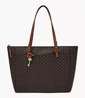 Fossil Women's Rachel Large Tote Bag In Black & Brown Monogram Zipper Top thumbnail 1