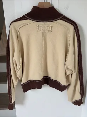 Free People We The Free I'm Yours Turtle Zip-Up in Espresso Cream Combo NWOT thumbnail 5