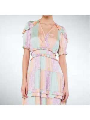 Size S Anthropologie Current Air Color Block Floral Midi Dress thumbnail 3