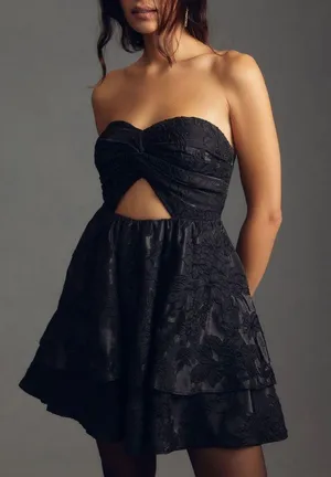 Anthropologie Bhanuni By Jyoti Embroidered Strapless Mini Dress, Size 6 thumbnail 1