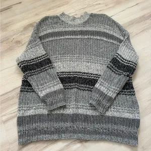 American Eagle Outfitters Oversized Gray & Black Striped Crewneck Sweater thumbnail 1