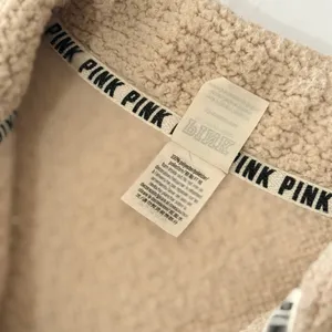PINK Victoria's Secret Sherpa Fleece Quarter Zip Pullover Cream Tan Small thumbnail 6