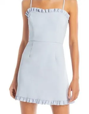 French Connection Light Blue Ruffle Trim Mini Dress XXS Spaghetti Strap A-Line thumbnail 1