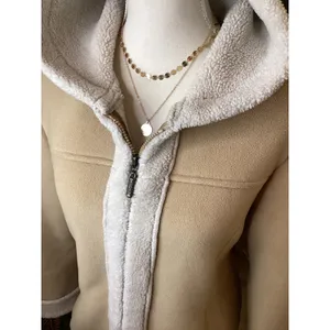 Esprit Sherpa Lined Hooded Jacket Beige Soft Fleece Full‎ Zip Women L thumbnail 2