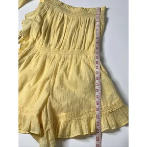 Free People Feelin Fancy Romper Mellow Yellow Ruffle Lace Small Cotton thumbnail 10