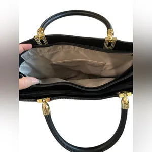 Gianni Bini Black & White Geometric Dot Structured Satchel with Gold‎ Hardware thumbnail 7