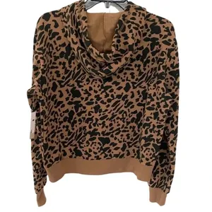 NWT BP Tan/Brown Leopard Print Long Sleeve Drawstring Cropped Pullover v6x thumbnail 3
