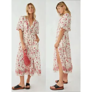 Free People Lysette Maxi Dress in Tea Combo Small Bohemian Gypsy Indian Cotton thumbnail 3