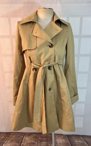 ASOS Tan Cotton Twill Double Breasted Belted Classic Trench Coat Size 2 thumbnail 1