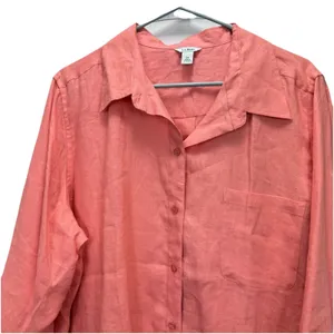 LL Bean Coral Orange Premium Washable Linen Long Sleeve Button‎ Up Shirt Size 1X thumbnail 4