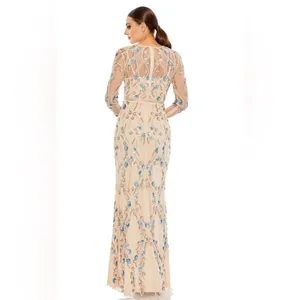 MAC DUGGAL 93772 Cream Floral Embellished Long Sleeve Gown Dress Size 4 thumbnail 4