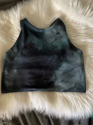 Athleta Womens Conscious Crop Top Tie Dye Printed Built in Bra Black thumbnail 3