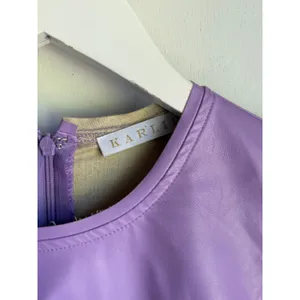Karlie Lavender Faux Leather Puff Sleeve Top Medium Vegan Leather Blouse thumbnail 10