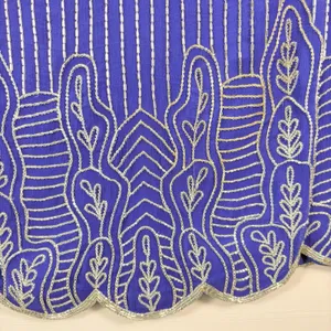 Vintage Royal Blue‎ Silk Beaded Blouse Silver Bugle Bead Scalloped Hem Top Small thumbnail 7