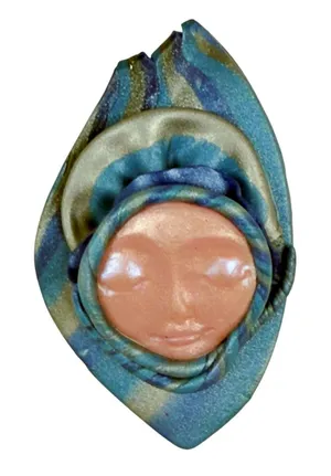 RARE Polymer Abstract Sleeping Face Brooch Pin SIGNED Art Nouveau Modernist thumbnail 1