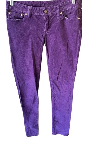 Tory Burch Purple Corduroy Pants with‎ Gold Embellishment Skinny Size 29 thumbnail 1