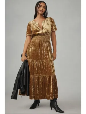 Anthropologie The Somerset Maxi Dress: Velvet Edition Bamboo Brown Size Medium thumbnail 12