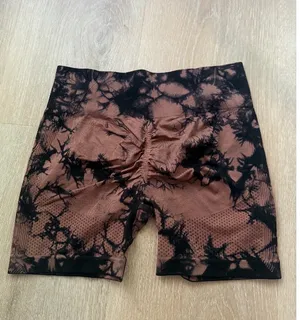 SHEIN Brown Black Tie-Dye Scrunch Workout Shorts M thumbnail 2