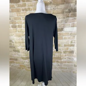 J. Jill Wearever Collection Black Front Seam Midi Dress 3/4 Sleeve Large thumbnail 5