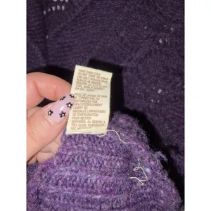 Free People Sweater Cardigan Wool Blend 4 Snap Purple Open Weave Chunky Knit M thumbnail 12