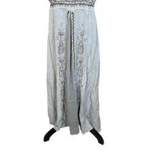 Vtg 90s MPH Gray Floral Embroidered Sleeveless Boho Maxi Dress Large Lagenlook thumbnail 4