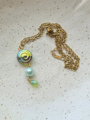 Handmade Czech glass teardrop & swirl gold tone stainless necklace🍃🌀 thumbnail 6