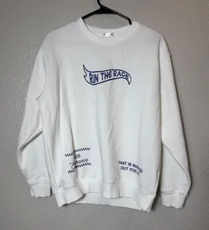Elevated Faith Run Race‎ Graphic Crewneck Sweatshirt White Hebrews12:1 Size XS thumbnail 1