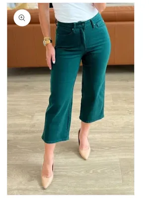 Judy Blue 3/26 Tummy Control Hunter Green Wide Crop Holiday Casual thumbnail 2