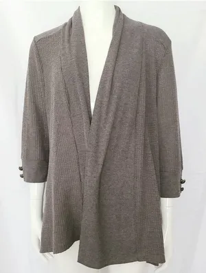 Carolyn Taylor Open Front‎ Cardigan Sweater Waffle Knit Women's Size Large thumbnail 1