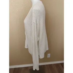 Free People Cream V-Neck Knit Cotton Sweater thumbnail 3