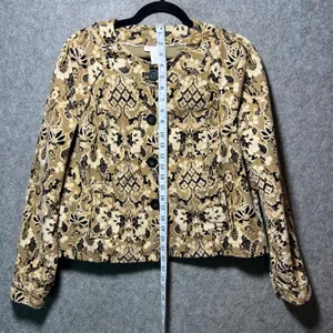 Charter Club Tan Black Paisley Corduroy Button Up Jacket‎ Size M Tapestry Damask thumbnail 4