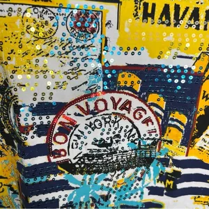 Palm Grove Bon Voyage‎ Sequin Graphic Scoop Neck 3/4 Sleeve Tee thumbnail 6