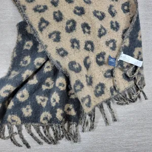 Abercrombie & Fitch Leopard Fringe Scarf Wide Black Tan Two Toned Animal Print thumbnail 2