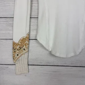 Free People We The Free Bandana Cuff Top Cream Scoop Neck Paisley‎ Thermal Sz XS thumbnail 5